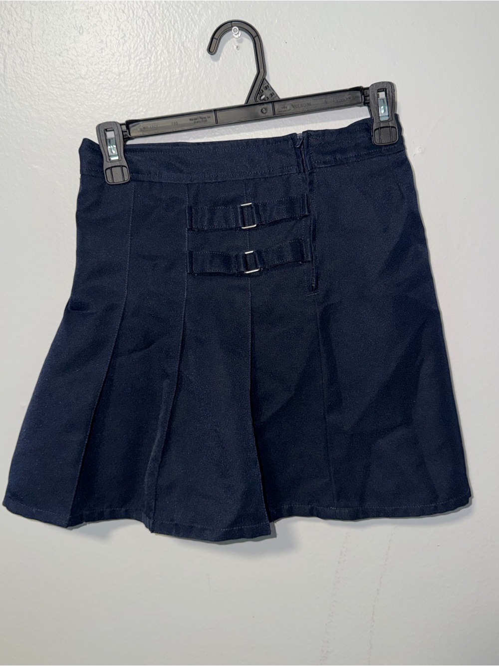 French Toast Navy Pleated Skater Skirt with Buckle Straps